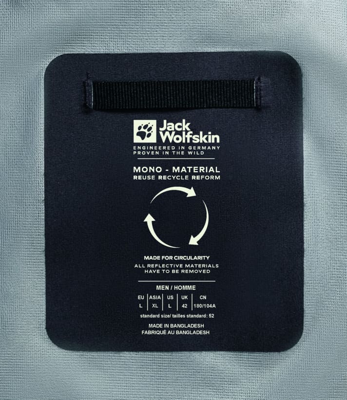 Abgesehen von Reißverschluss und Reflexionselementen besteht die Jack Wolfskin Bike Commute Mono Jacke aus einem einzigen Material.
