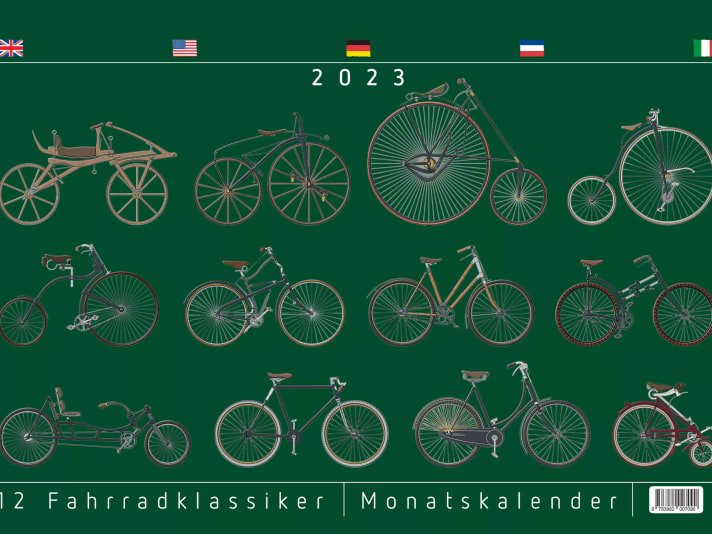 12 Fahrradklassiker 2023: 13 Blätter - 30 x 42 cm - 22,80 Euro